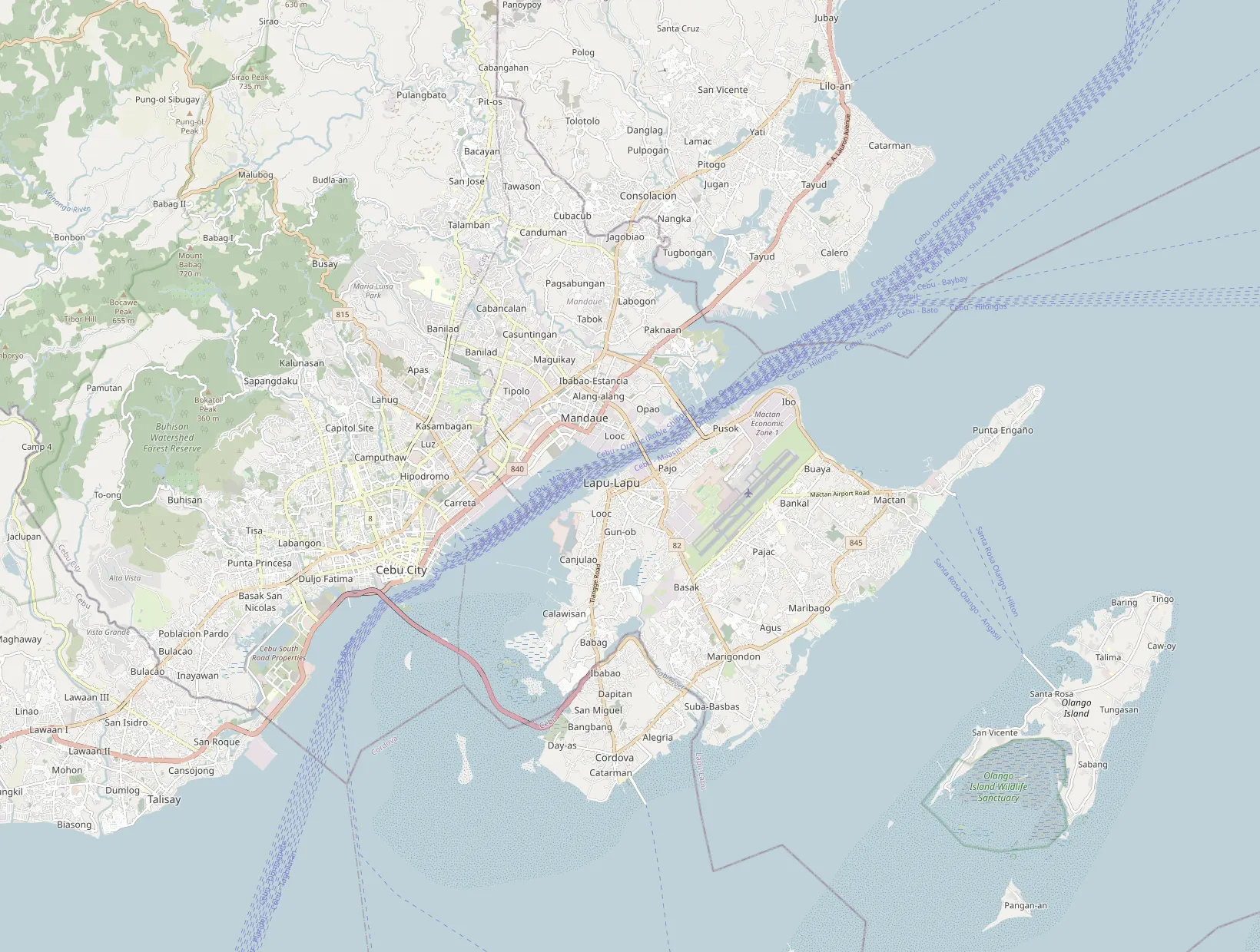 セブ市内とマクタン島の地図