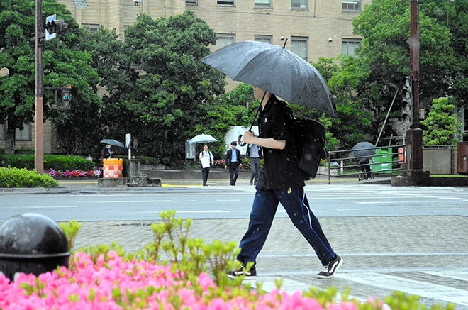 雨の中を傘をさして歩く人