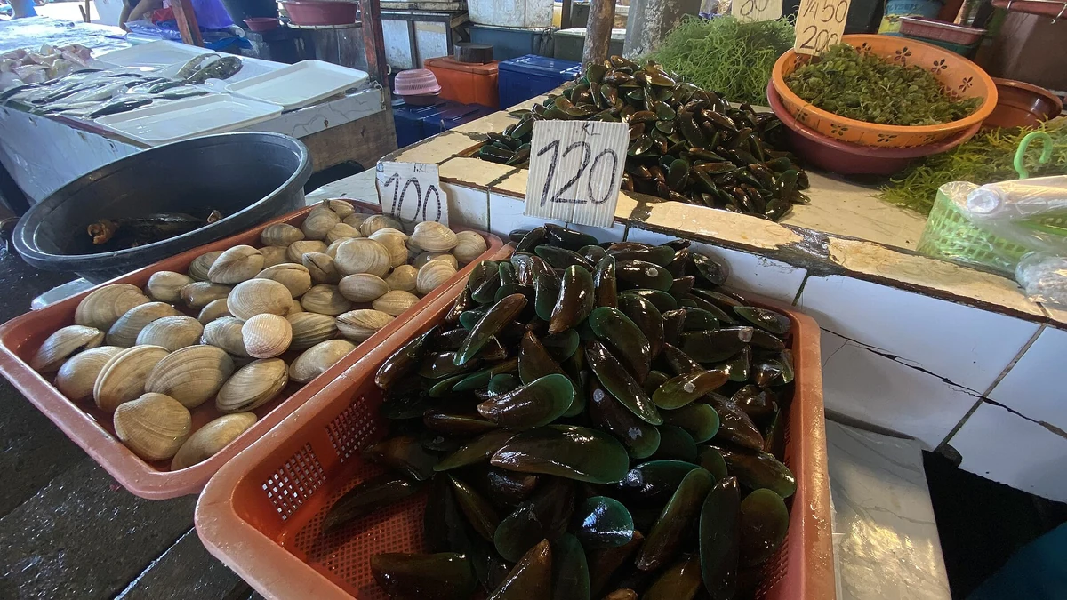CebuのToledo City Public Marketに並ぶ魚介