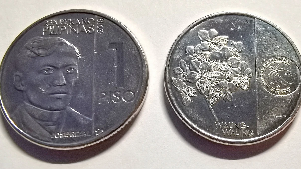 フィリピンの1ペソ硬貨(表と裏)