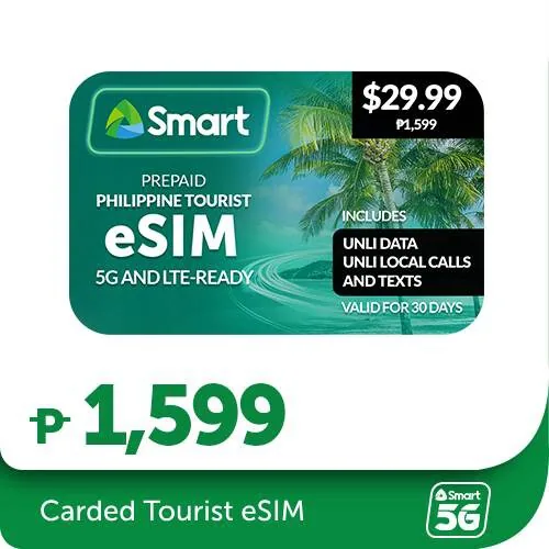 Smart游客eSIM产品示例；启用前仍需完成菲律宾SIM注册。