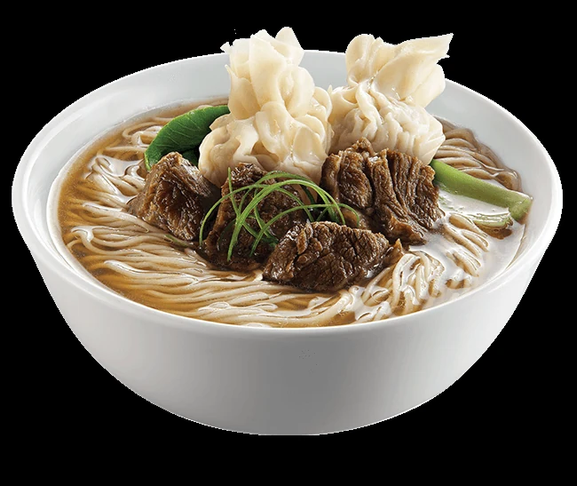 Chowking的牛肉云吞Mami汤面示例；配料和份量以门店菜单为准