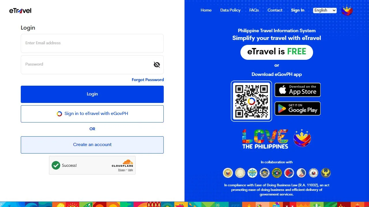 eTravel官方登录入口,提供登录与创建账号选项